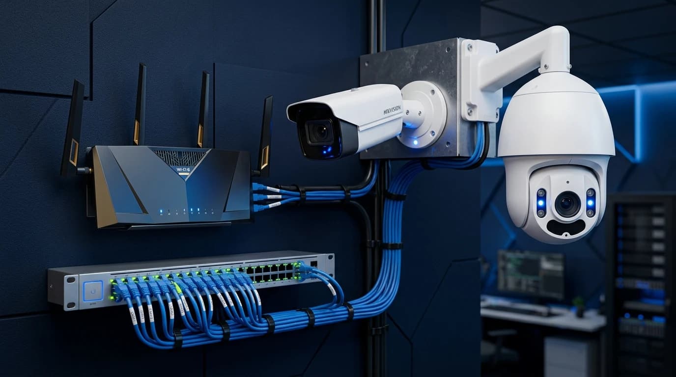 High Tech Surveillance Cameras and Gigabit Switch Networking Setup